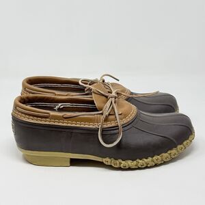L.L. Bean Duck Boots Low Shoes Mens 10 Wide Brown Leather Rubber Moc Waterproof